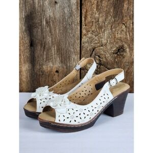 Patrizia Florista-W White Floral Laser Cut Slingback Block Heel Sandals Womens 8